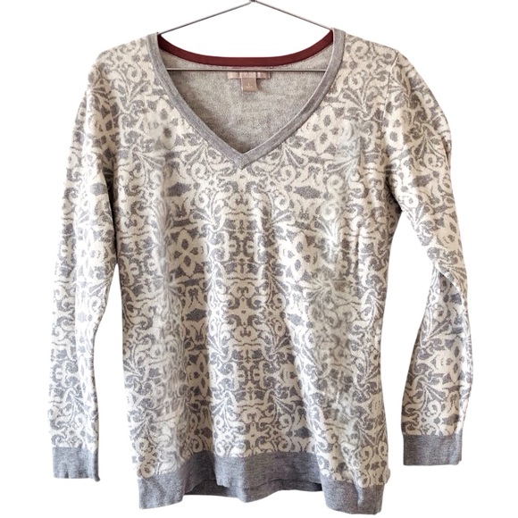 Banana Republic Patterned Cotton Sweater | 100% Cotton | Size L | White/Gray - Picture 3 of 7